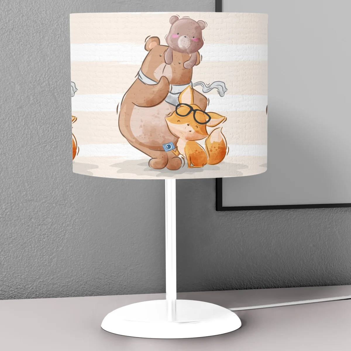 Orman Hayvanları Abajur | Bej Çizgili zemin, gözlük Desenli