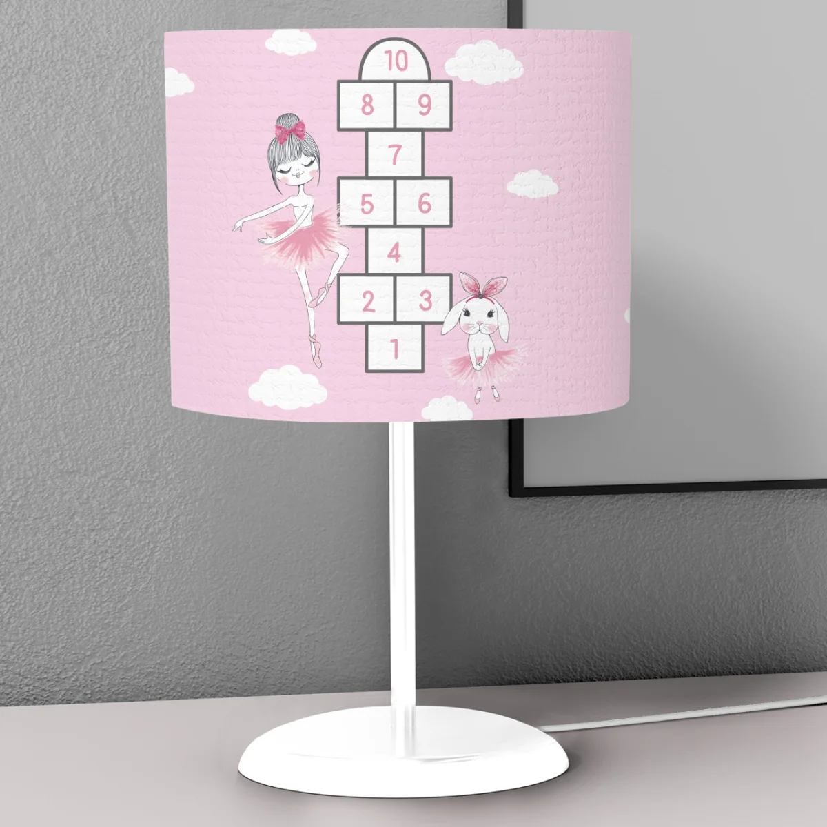 Balerin ve Tavşan Abajur | Pembe bulut, sayı Desenli