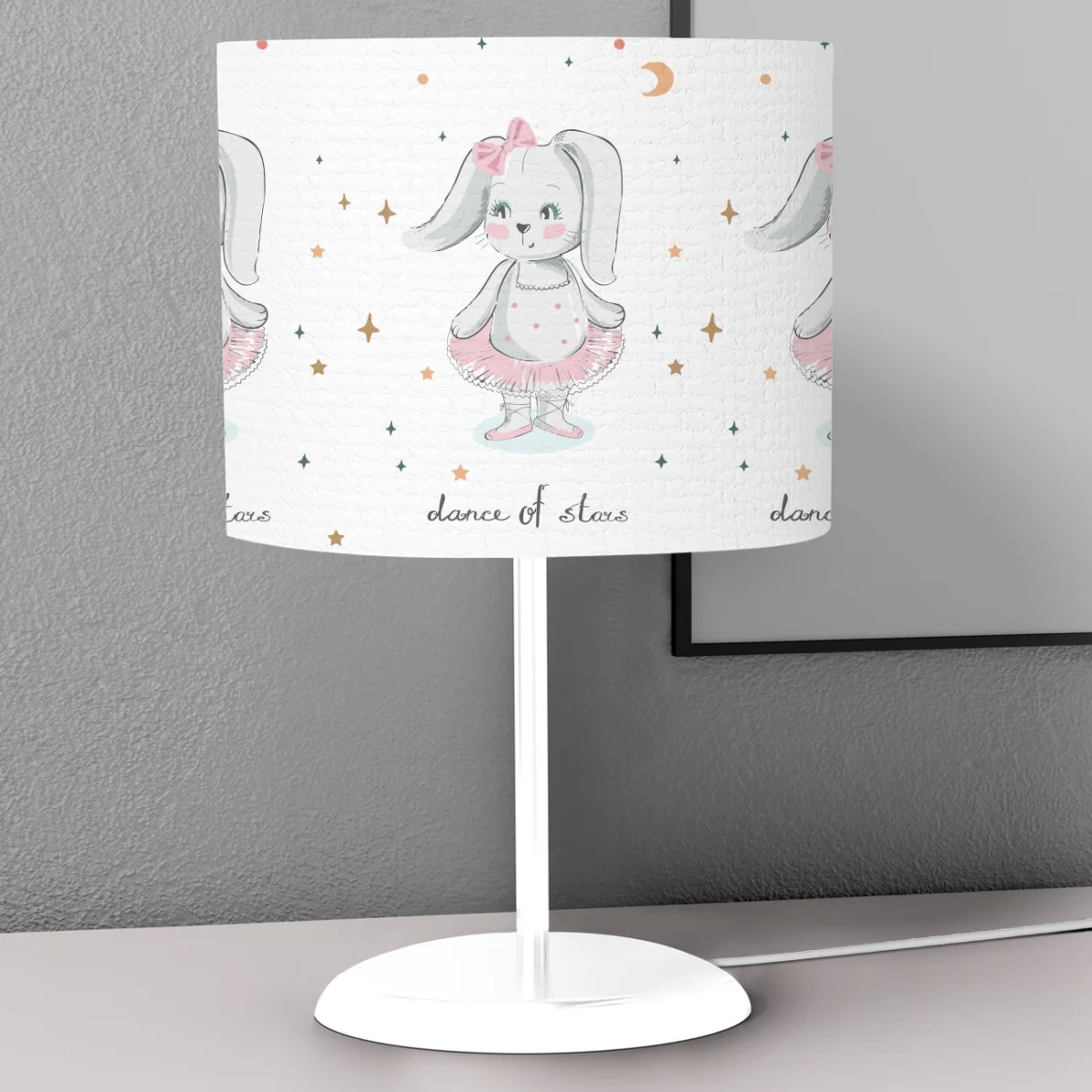 Balerin Tavşan Abajur | Beyaz yıldızlar, ay Desenli