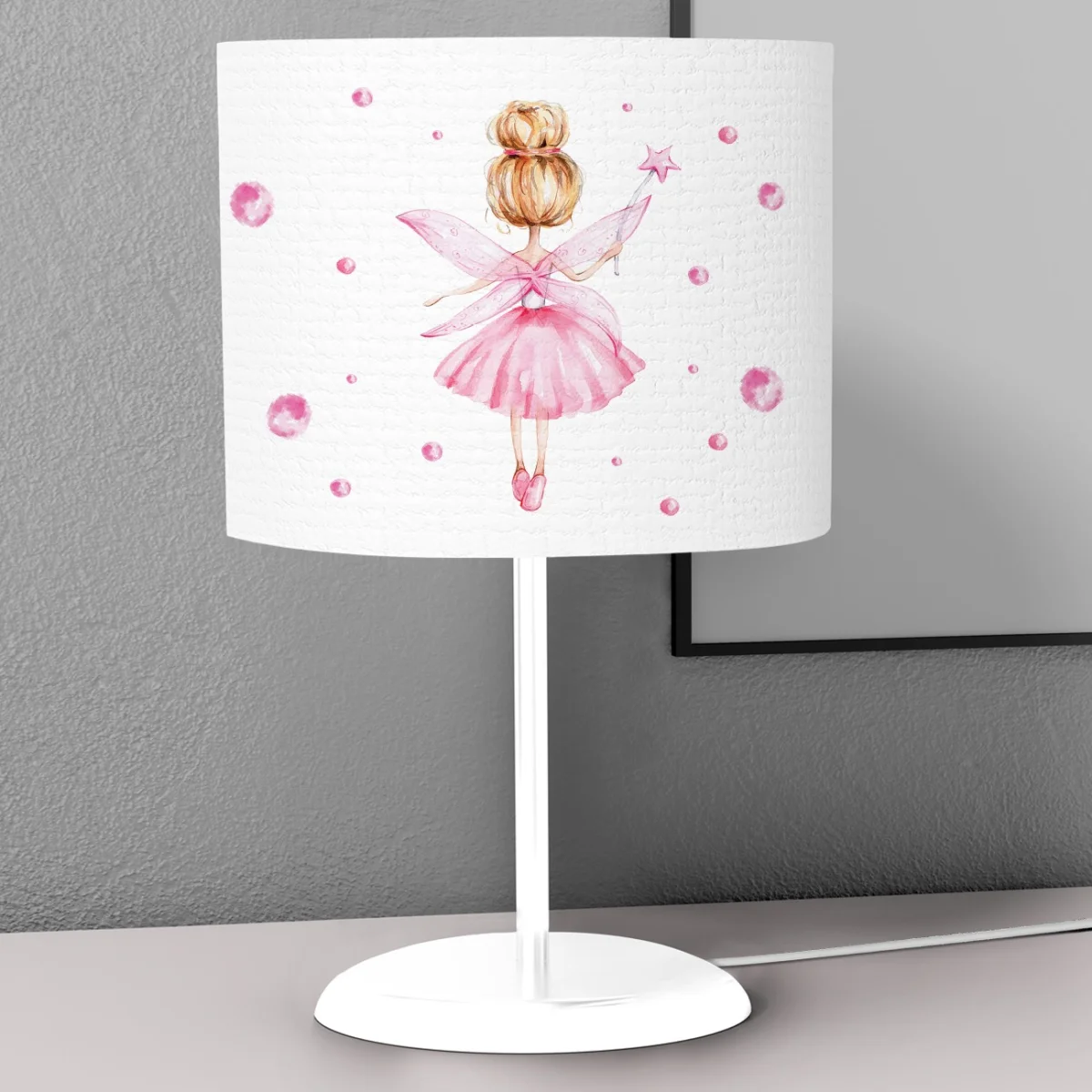 Peri Kız Abajur | Beyaz pembe baloncuklar, sihirli yıldız Desenli