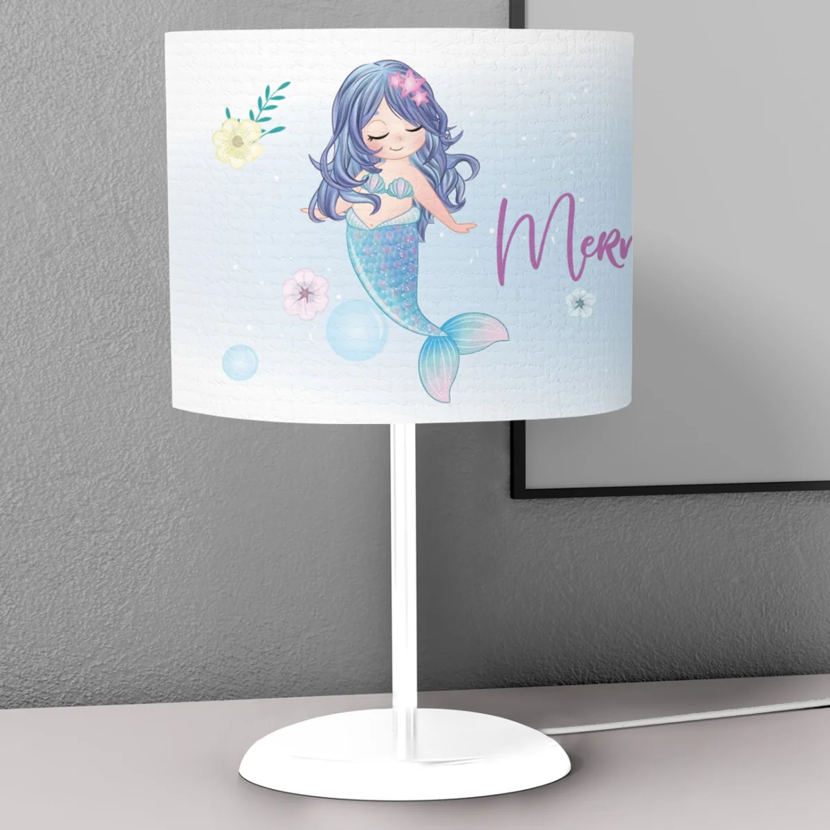 Denizkızı Abajur | Mavi Deniz canlıları, yıldızlar Desenli