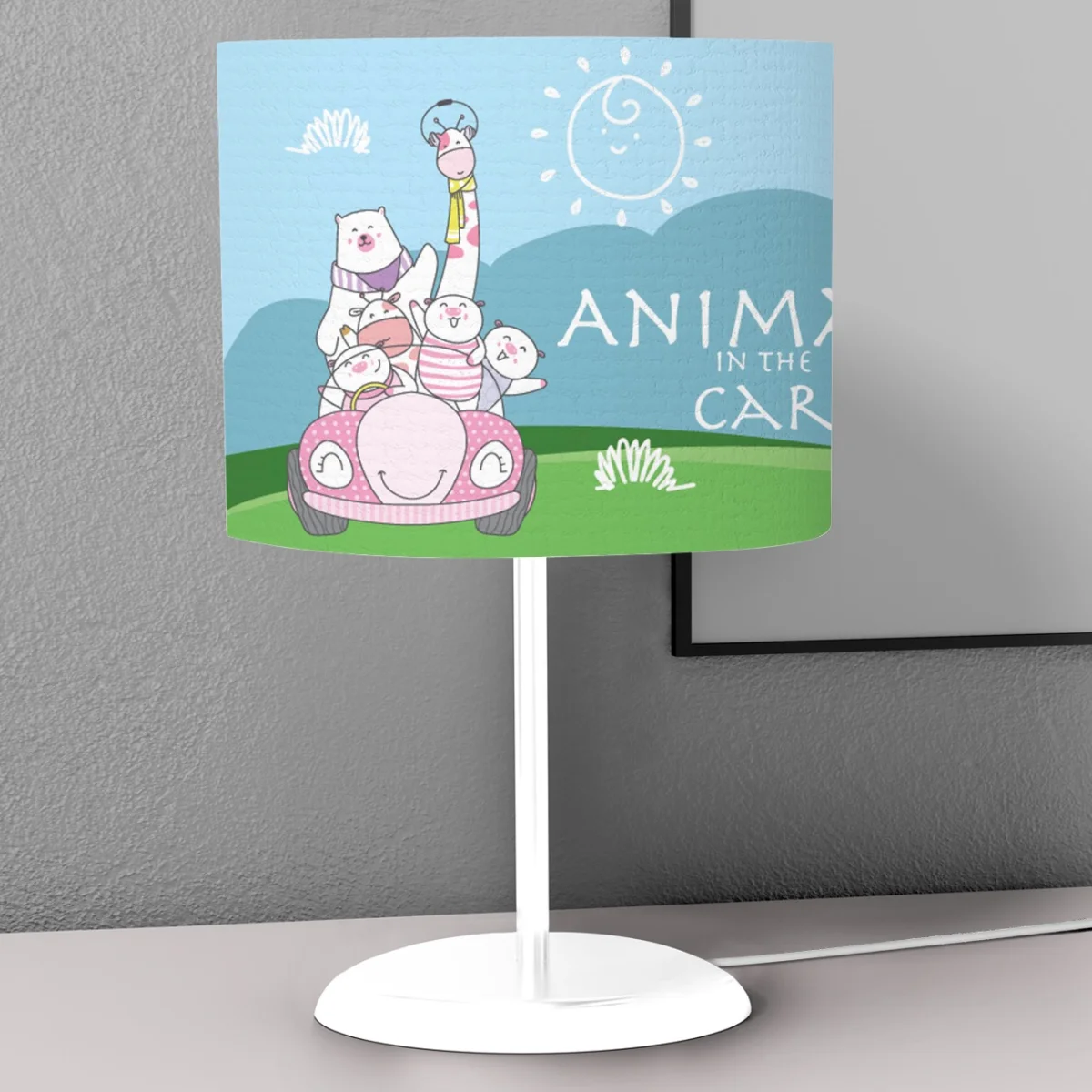 Orman Hayvanları Abajur | Mavi bulut, güneş Desenli