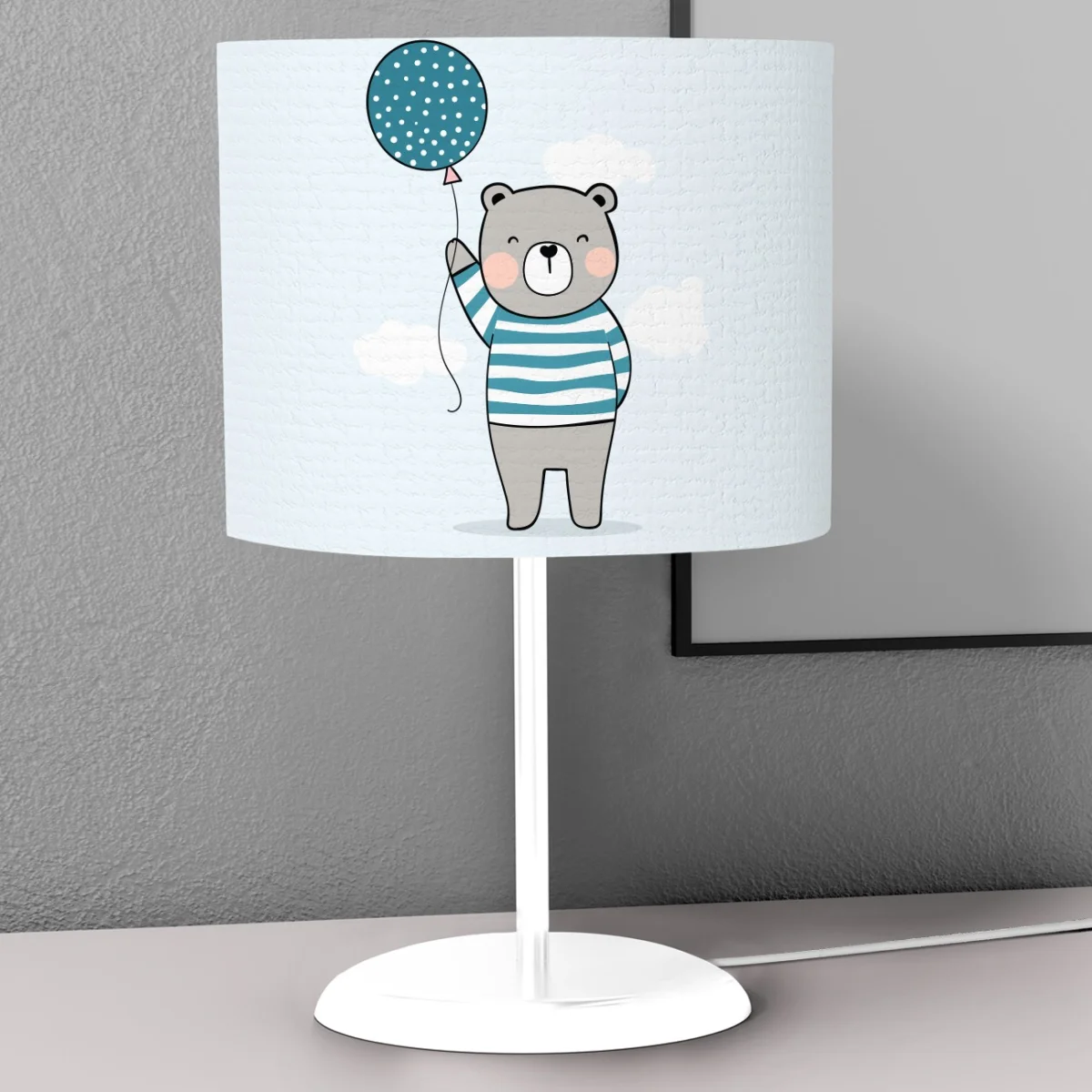 Ayıcık Abajur | Mavi bulutlar, balon Desenli