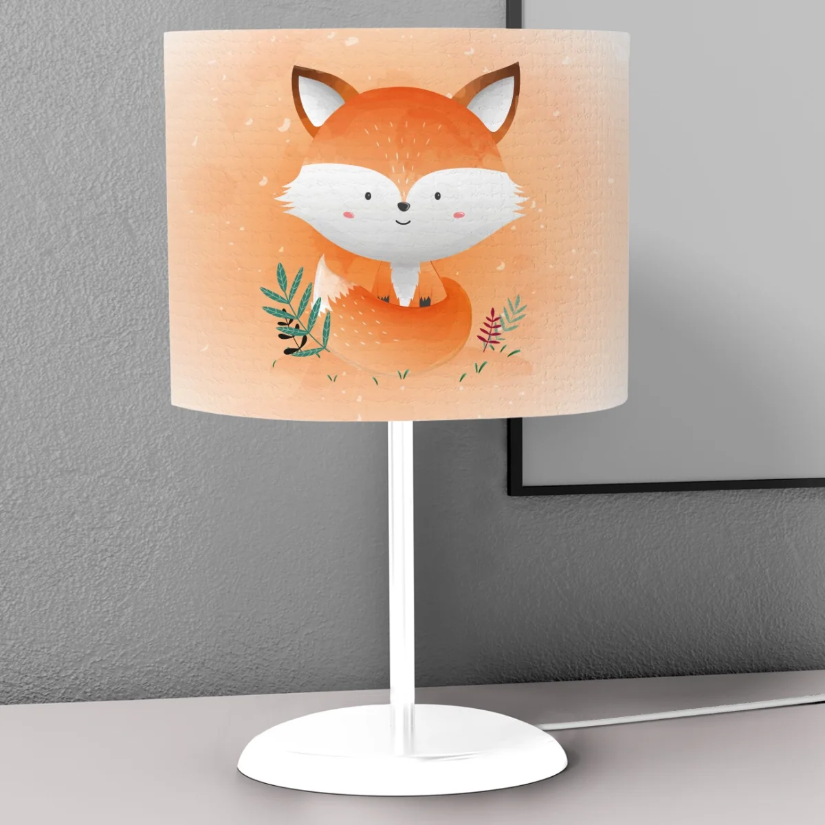 Tilki Abajur | Turuncu yeşil yapraklar, beyaz benekler Desenli