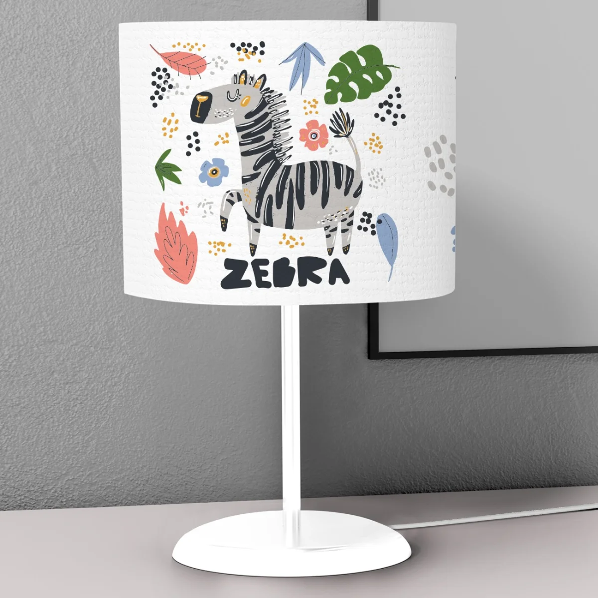 Zebra Abajur | Beyaz noktalar, yapraklar Desenli