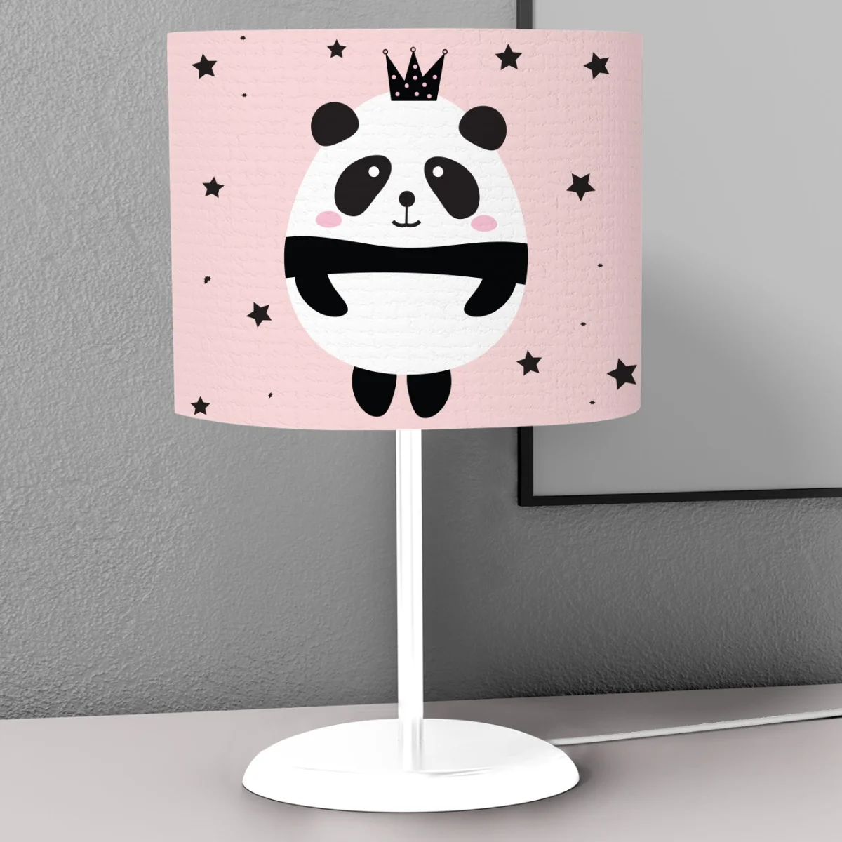 Panda Abajur | Pembe yıldızlar, taç Desenli
