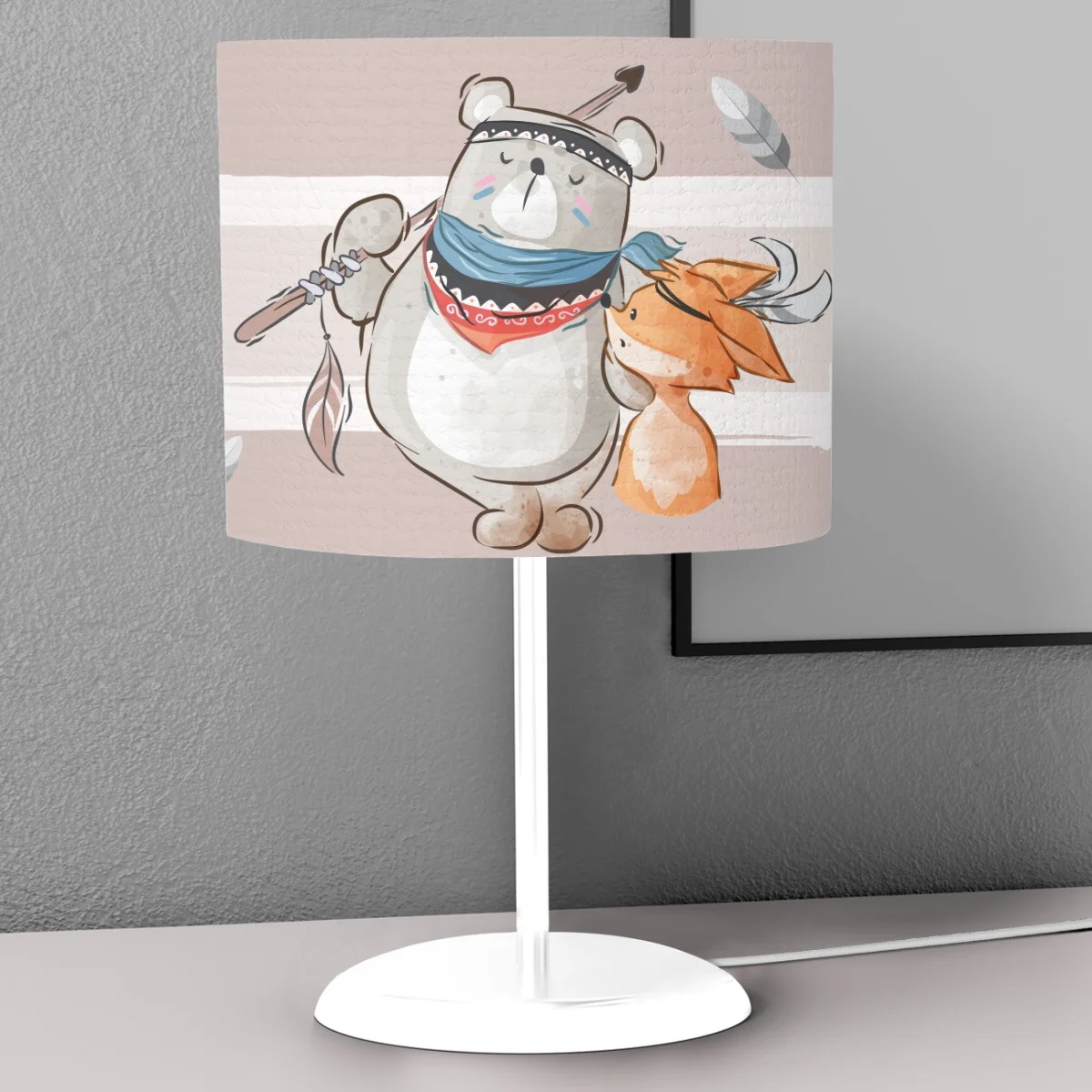 Orman Hayvanları Abajur | Beyaz tüyler, ok Desenli