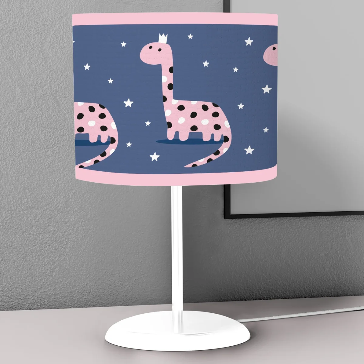 Taçlı Dinozor Abajur | Mavi ay, yıldız Desenli