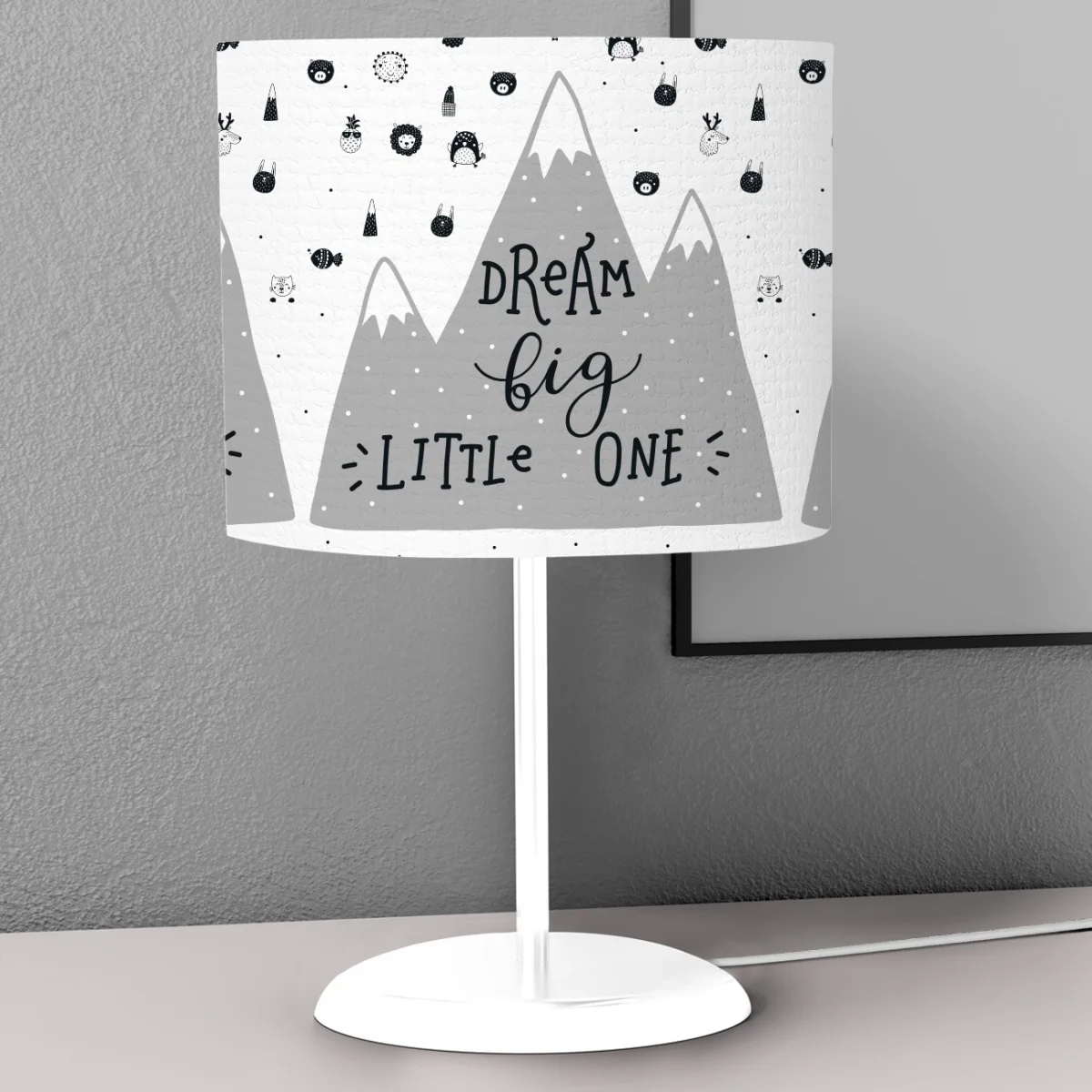 Orman Hayvanları, Dağlar Abajur | Beyaz dağlar, kar taneleri Desenli