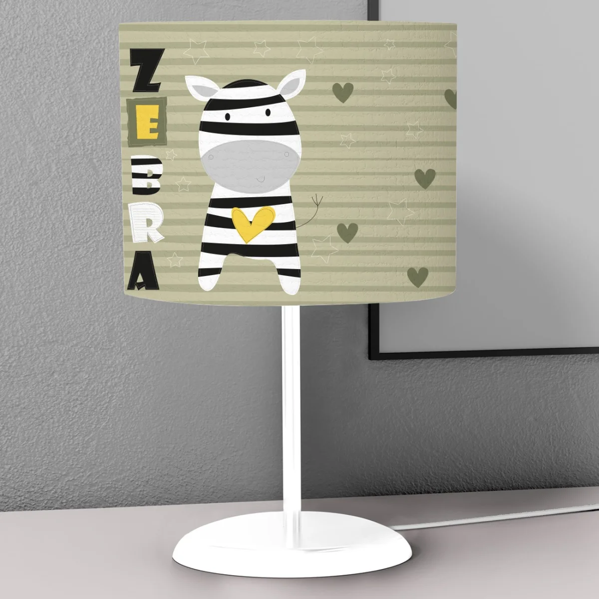 Zebra Abajur | Yeşil çizgiler, yıldız Desenli
