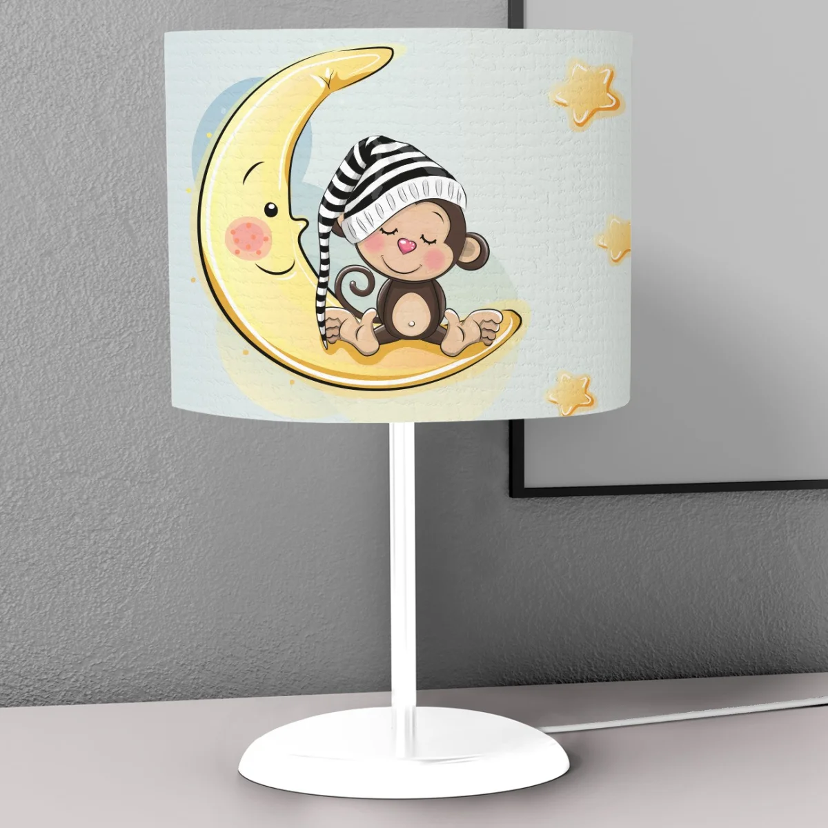 Ay ve Maymun Abajur | Mavi yıldız, ay Desenli