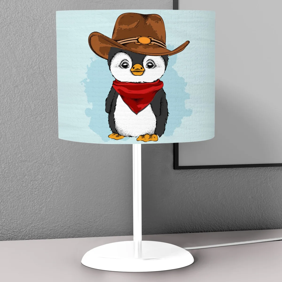 Kovboy Penguen Abajur | Mavi Soyut su sıçramaları Desenli