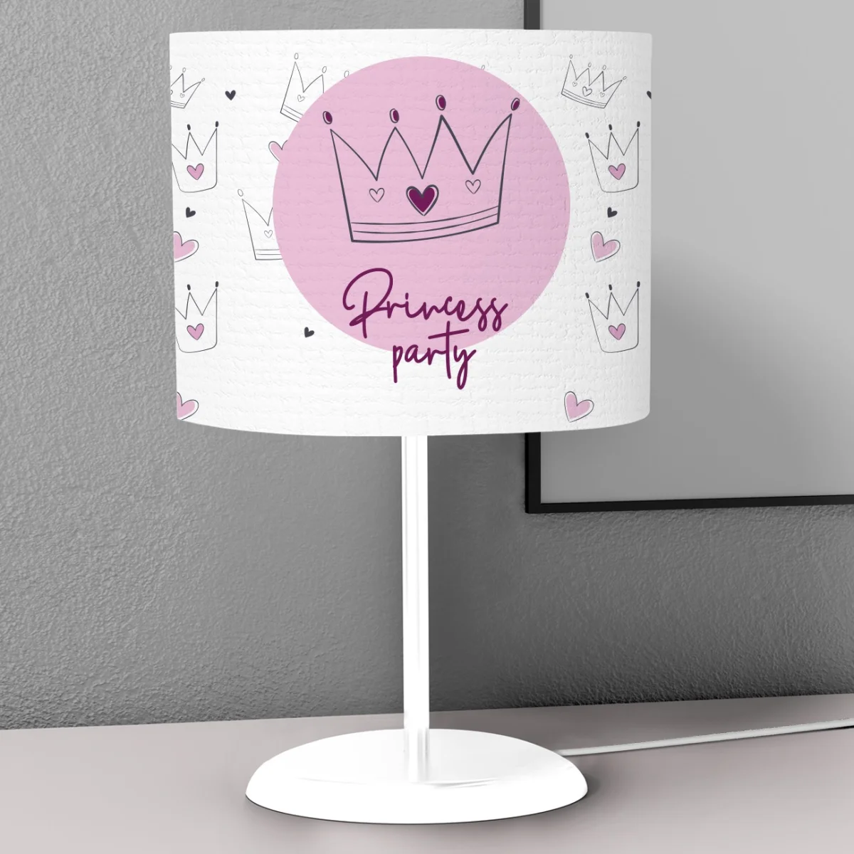 Prenses Abajur | Beyaz taçlar, kalpler Desenli