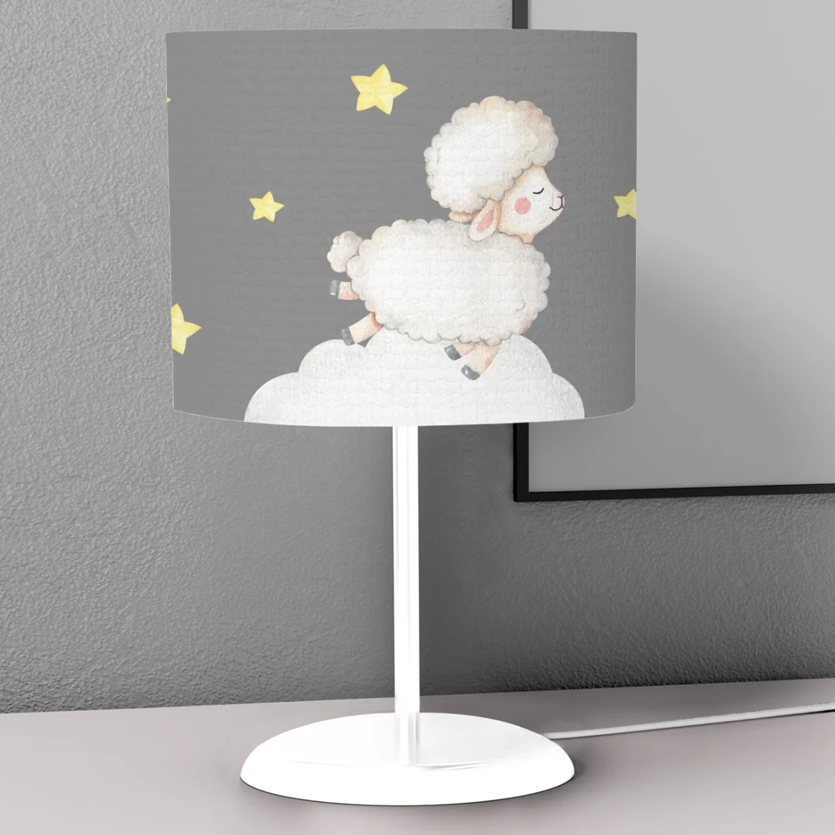 Kuzu Abajur | Gri yıldızlar, bulut Desenli
