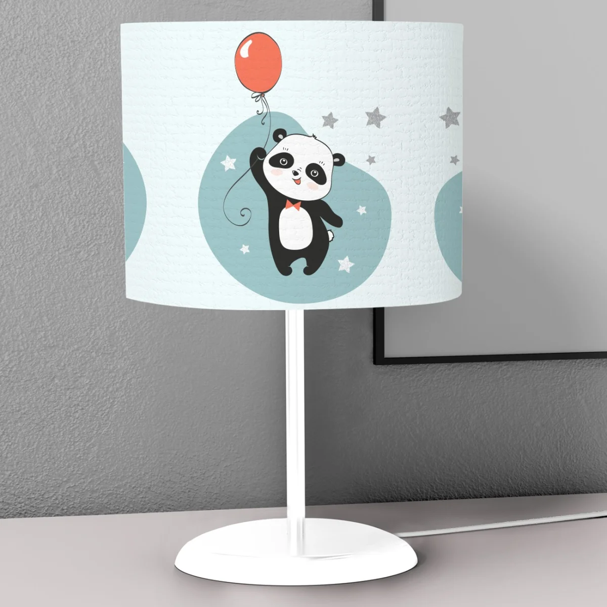 Panda Abajur | Açık Mavi balon, yıldız Desenli