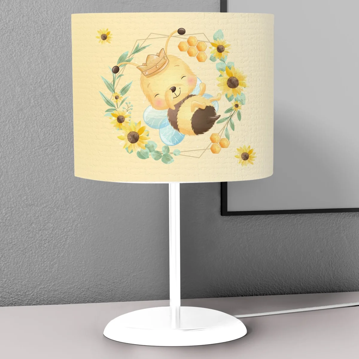 Arı Abajur | Sarı Ayçiçeği, bal peteği Desenli
