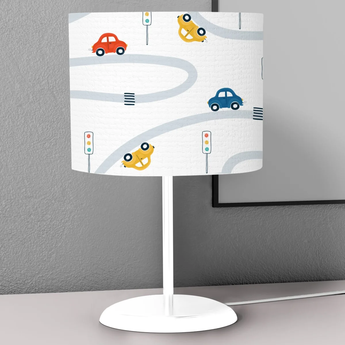 Arabalar Abajur | Beyaz Yol, trafik lambaları Desenli