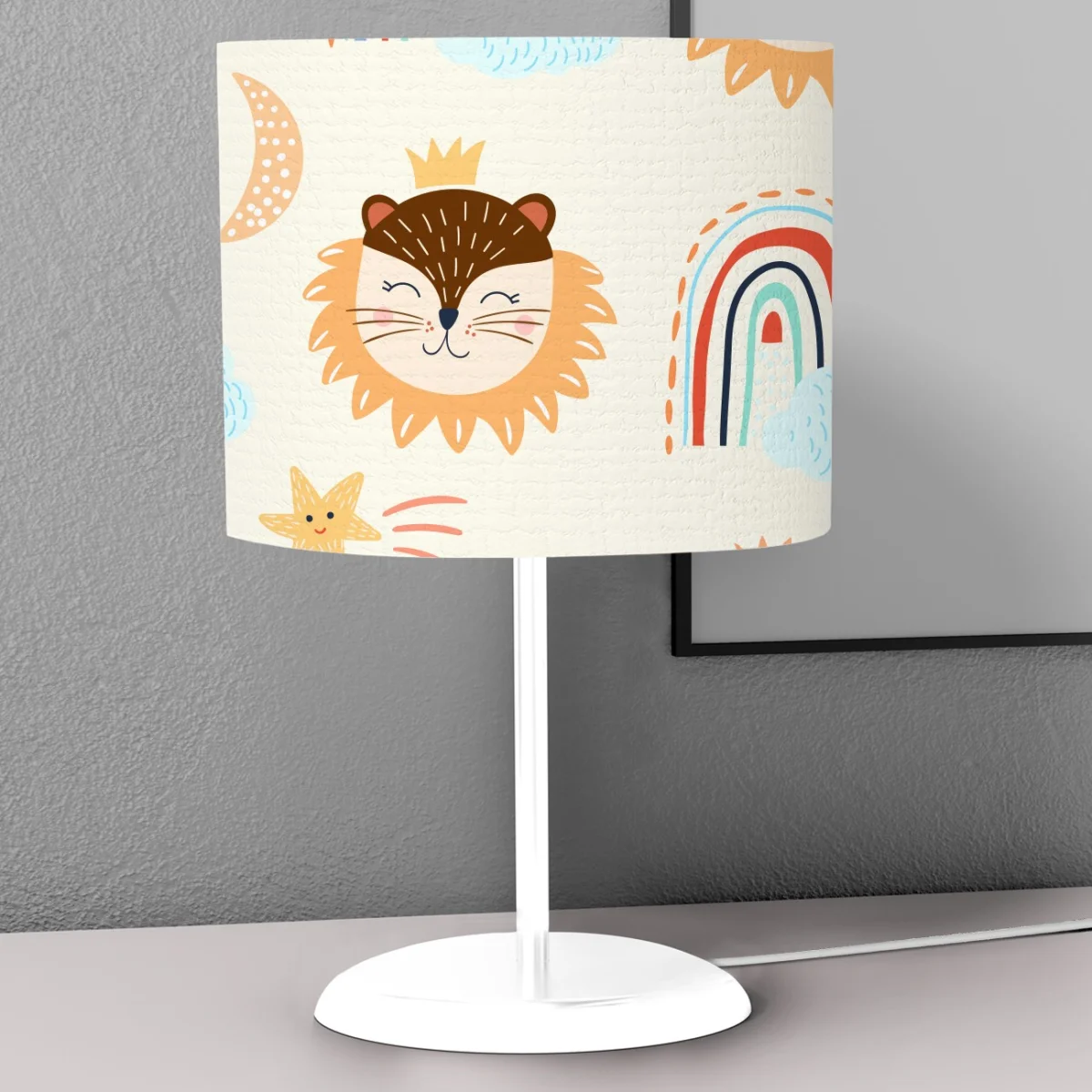 Orman Hayvanları Abajur | Beyaz gökkuşağı, yıldız Desenli