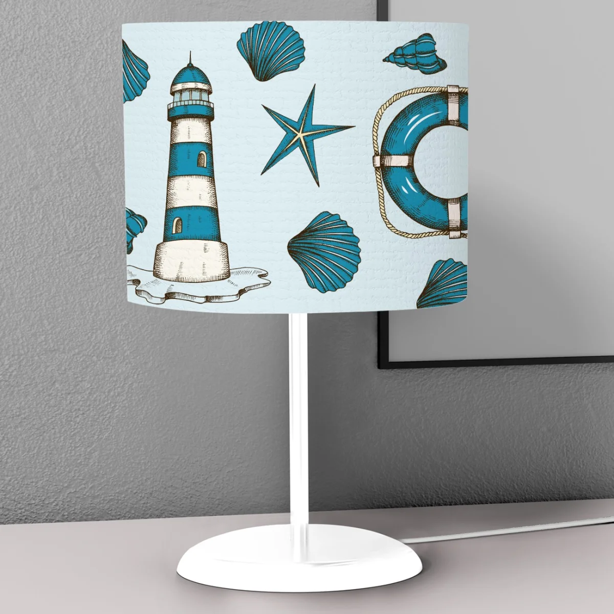 Denizcilik Abajur | Mavi Çapa, can simidi Desenli