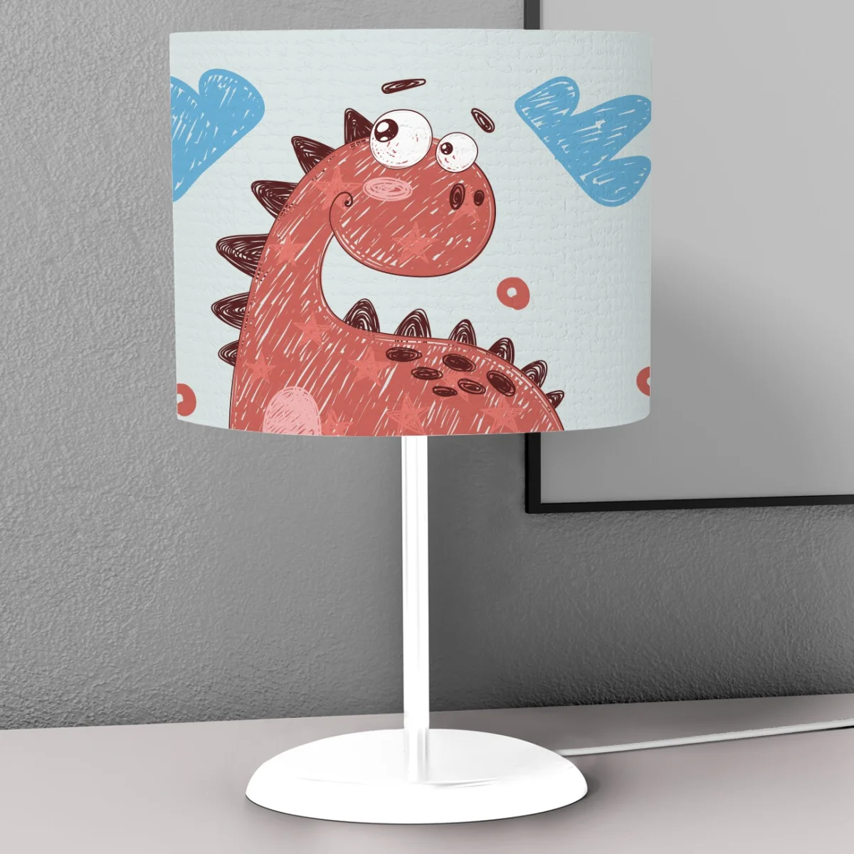 Dinozor Abajur | Mavi bulutlar, kaykay Desenli