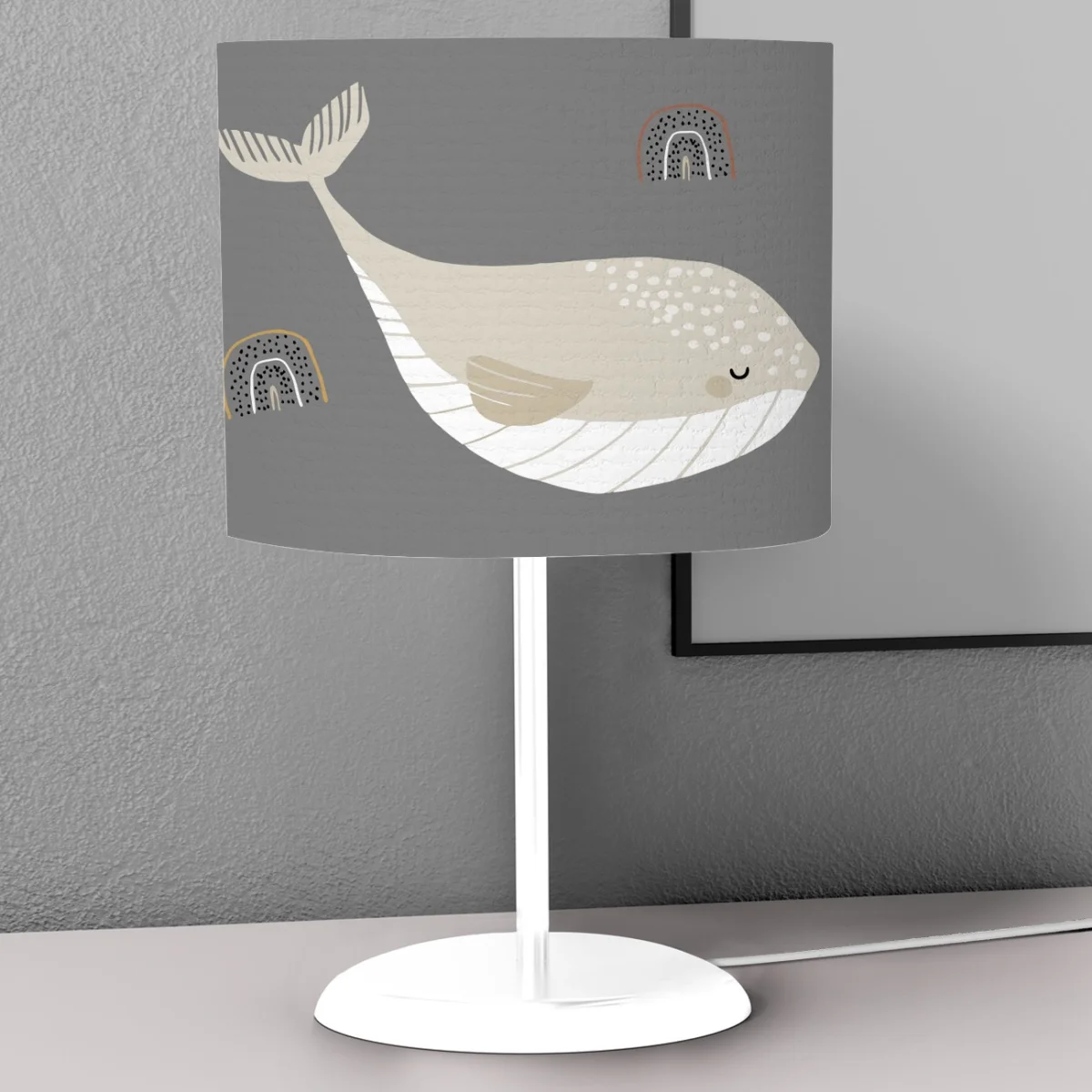 Balina ve Sıcak Hava Balonu Abajur | Gri gökkuşağı, sıcak hava balonu Desenli