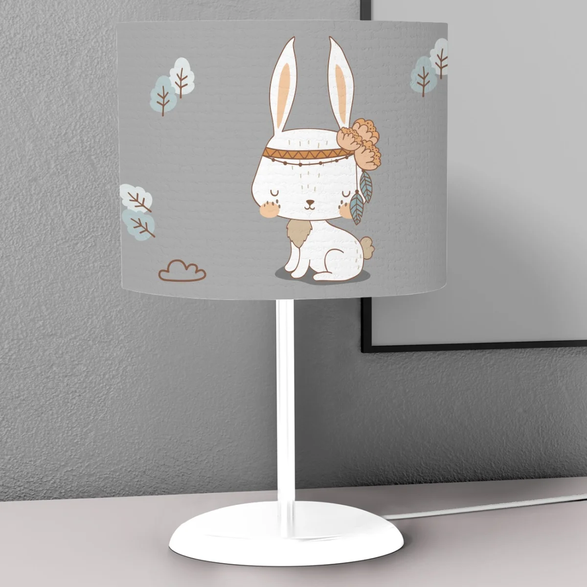 Orman Hayvanları/Tavşan Abajur | Gri Oklar, ağaçlar Desenli