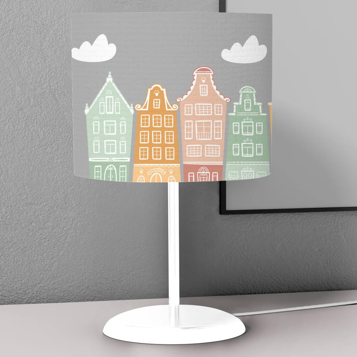 Evler, şehir silüeti Abajur | Gri Bulut, renkli evler Desenli