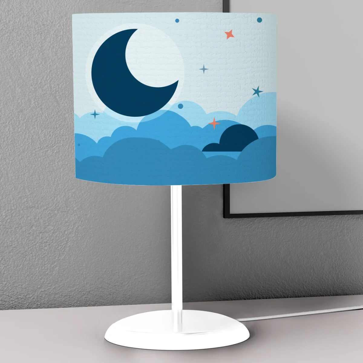 Ay ve Bulutlar Abajur | Mavi Ay, bulut Desenli