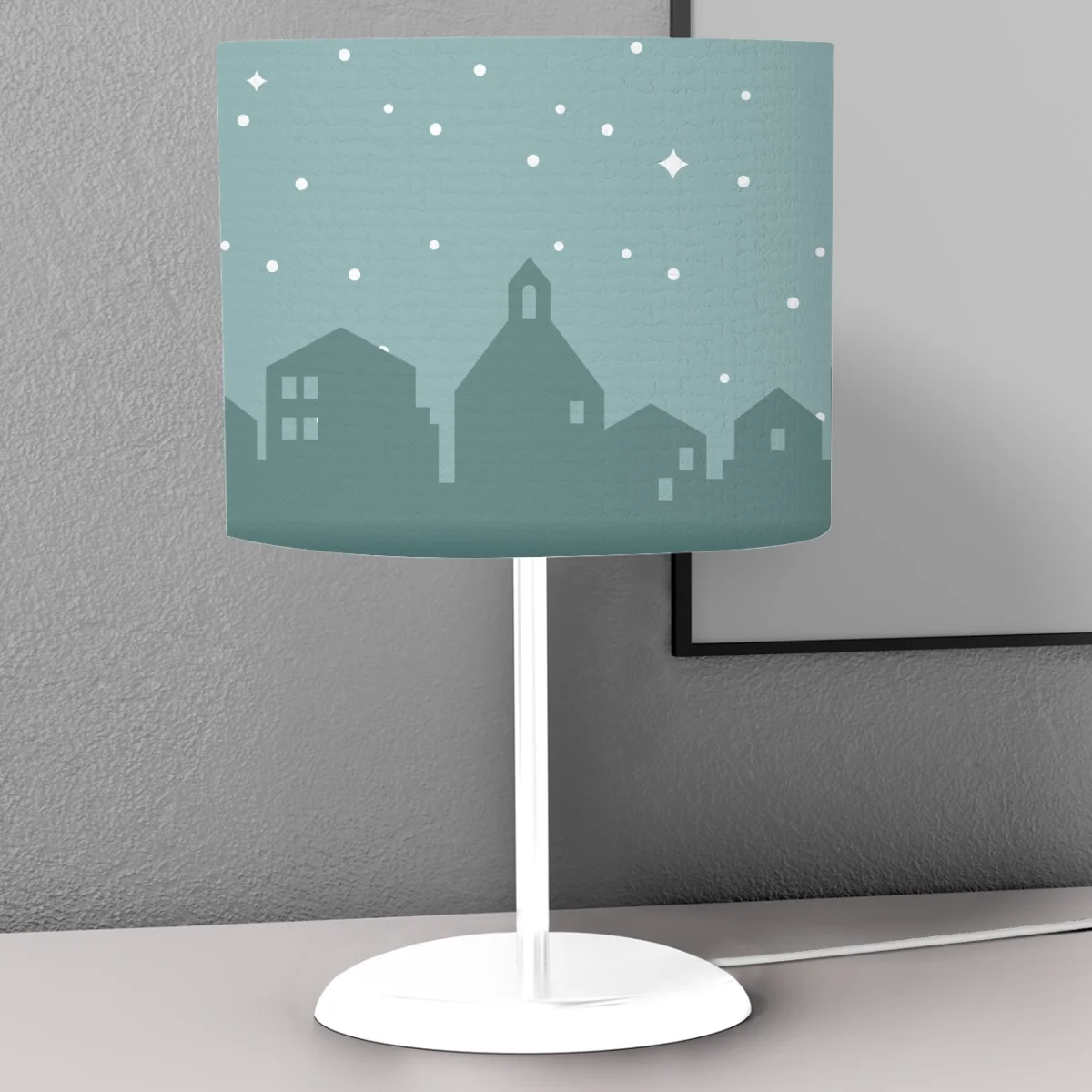Şehir Silüeti Abajur | Mavi-yeşil yıldızlar, noktalar Desenli