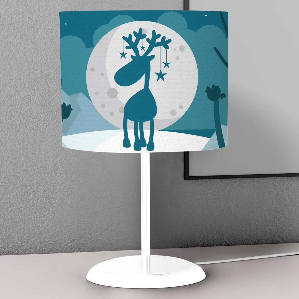 Geyik Abajur | Mavi yıldızlar, ay Desenli