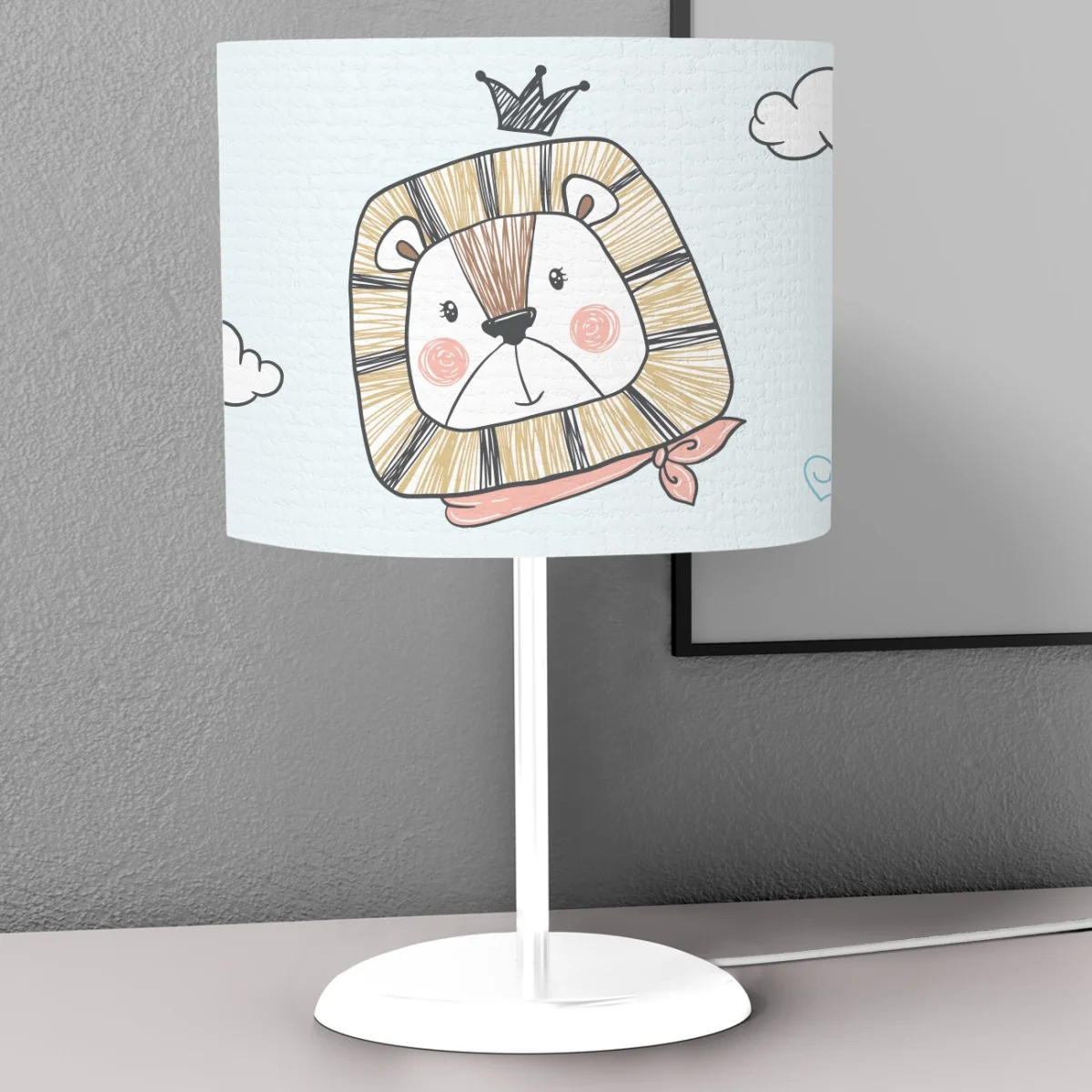 Aslan ve Araba Abajur | Mavi bulut, güneş Desenli