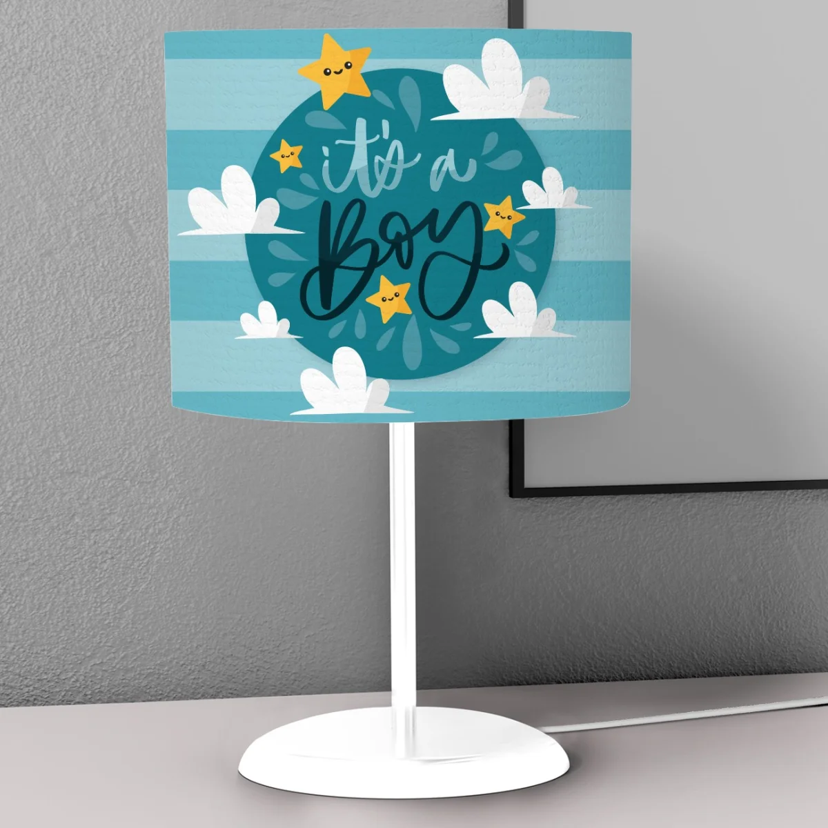 Yıldızlar ve Bulutlar Abajur | Mavi Yıldız, bulut Desenli