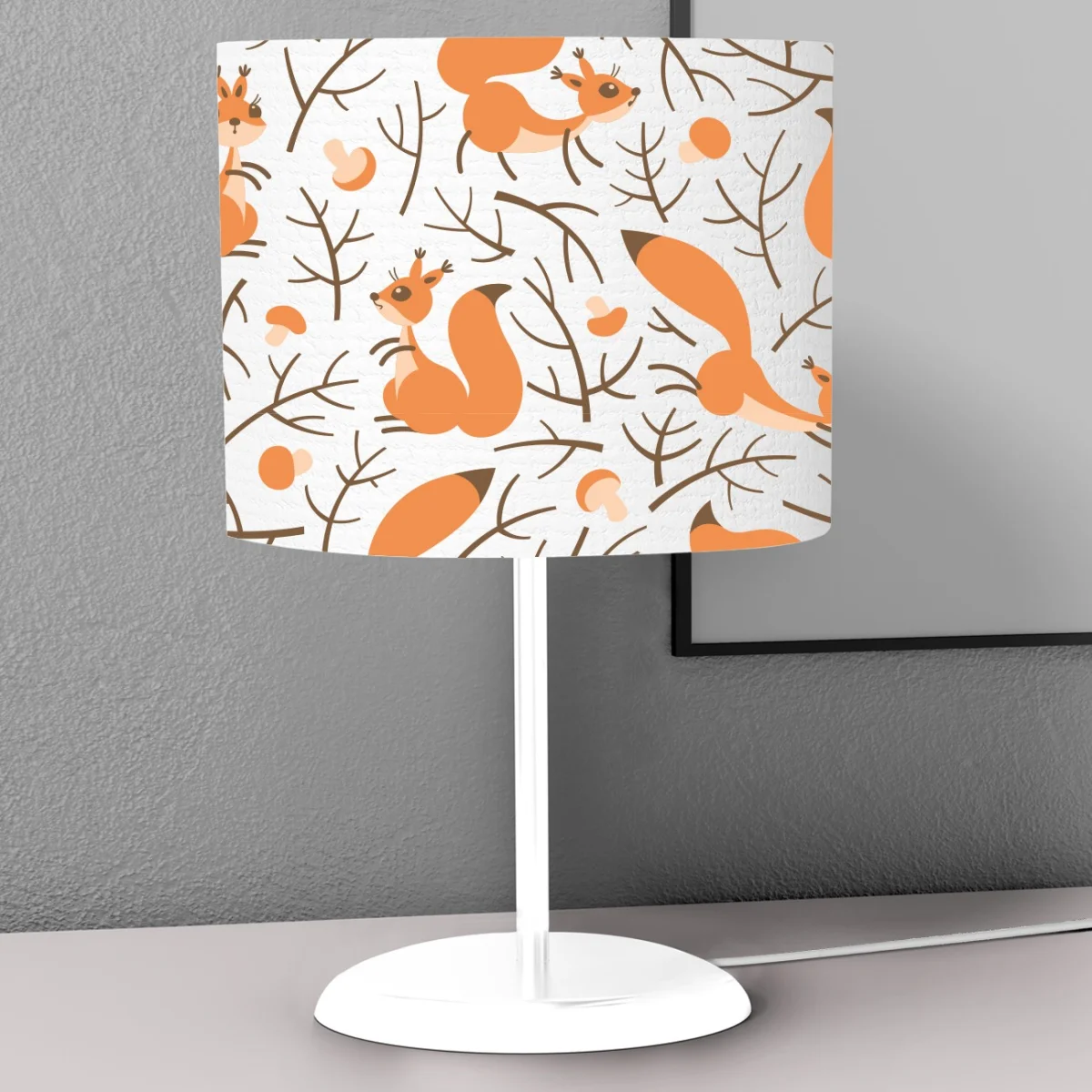 Sincaplar Abajur | Beyaz ağaç dalları, mantar Desenli