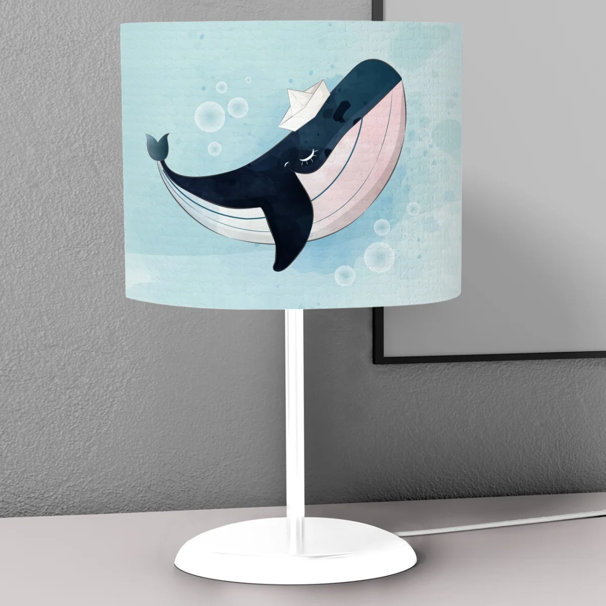 Balina Abajur | Açık Mavi Baloncuklar, kağıt gemi Desenli