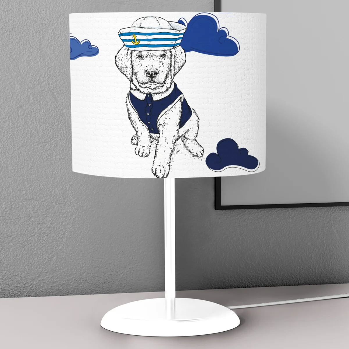 Denizci Yavru Köpek Abajur | Beyaz mavi bulutlar, çapa Desenli