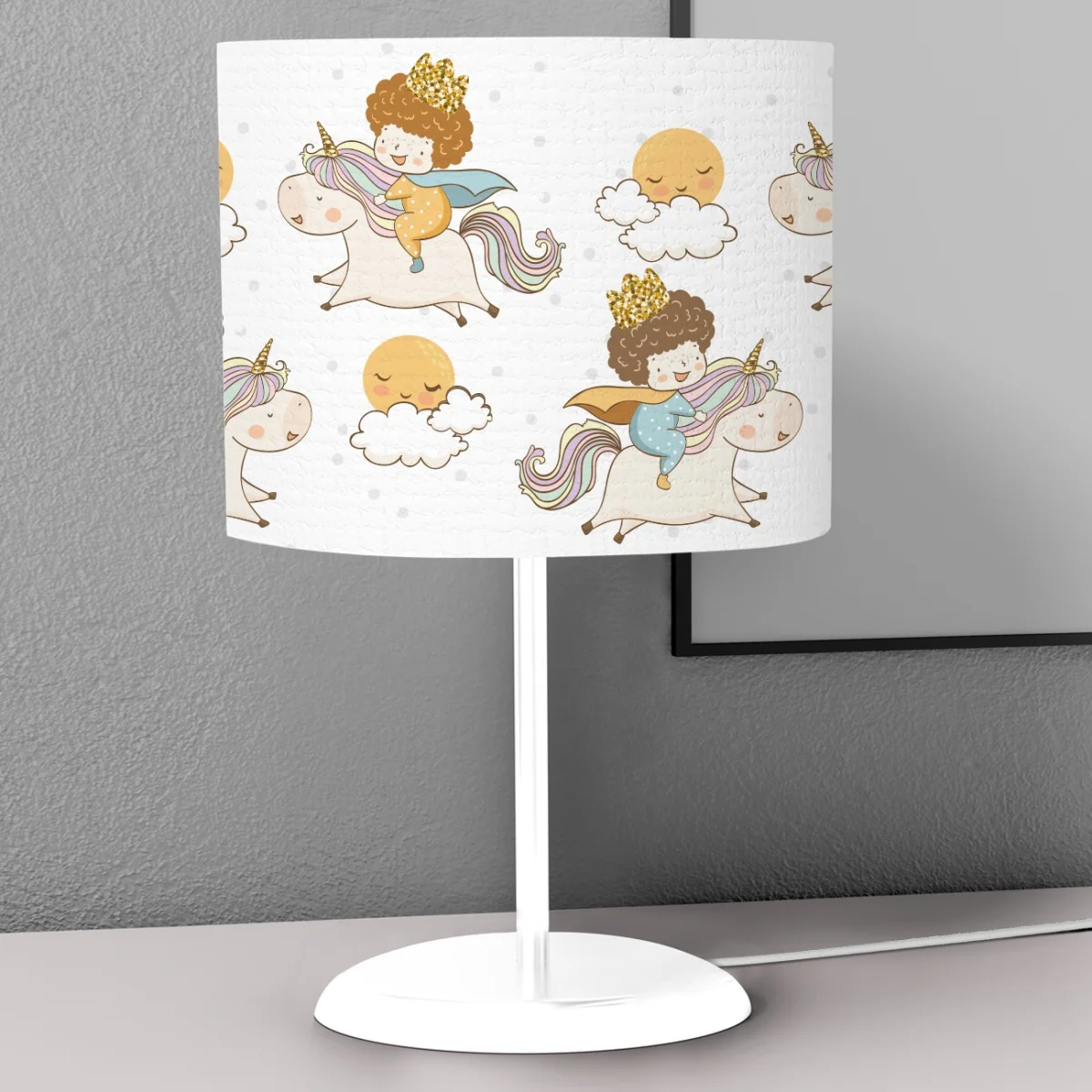 Unicorn Abajur | Beyaz yıldız, bulut Desenli