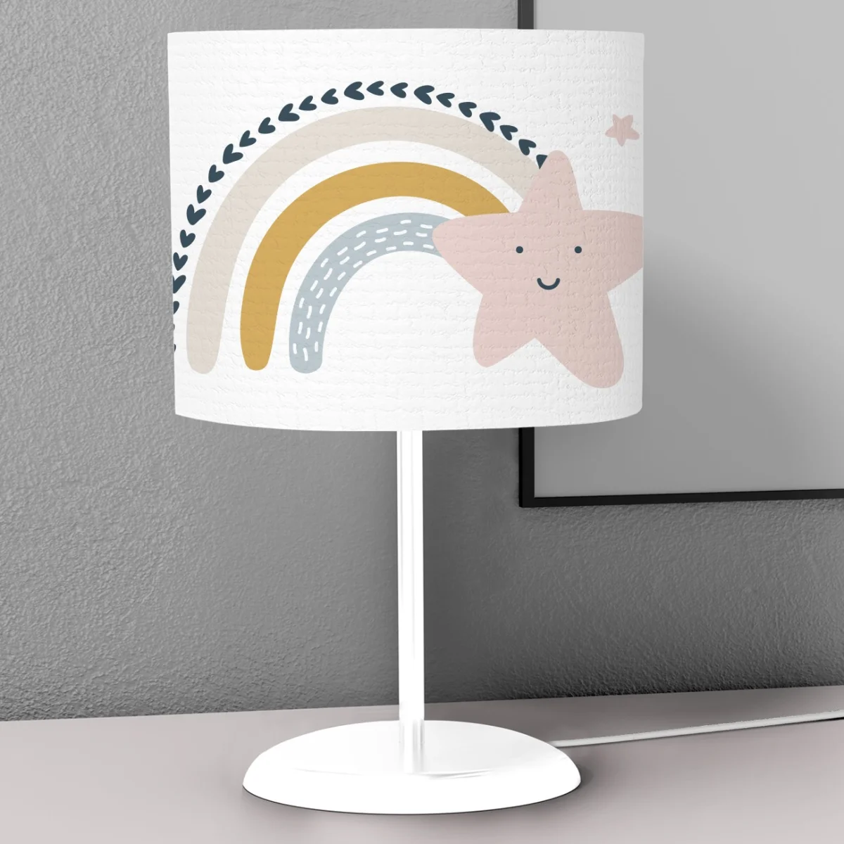 Gökkuşağı ve Yıldızlar Abajur | Beyaz gökkuşağı, yıldızlar Desenli