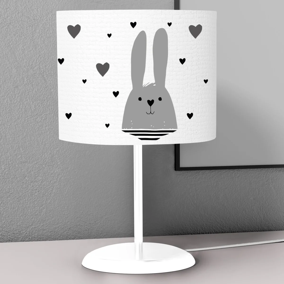 Tavşan Abajur | Beyaz kalp desenleri Desenli