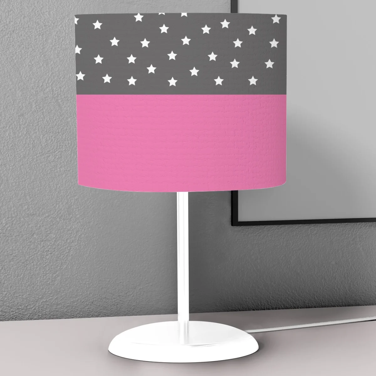 Yıldız Abajur | Pembe Gri kısımda beyaz yıldızlar Desenli