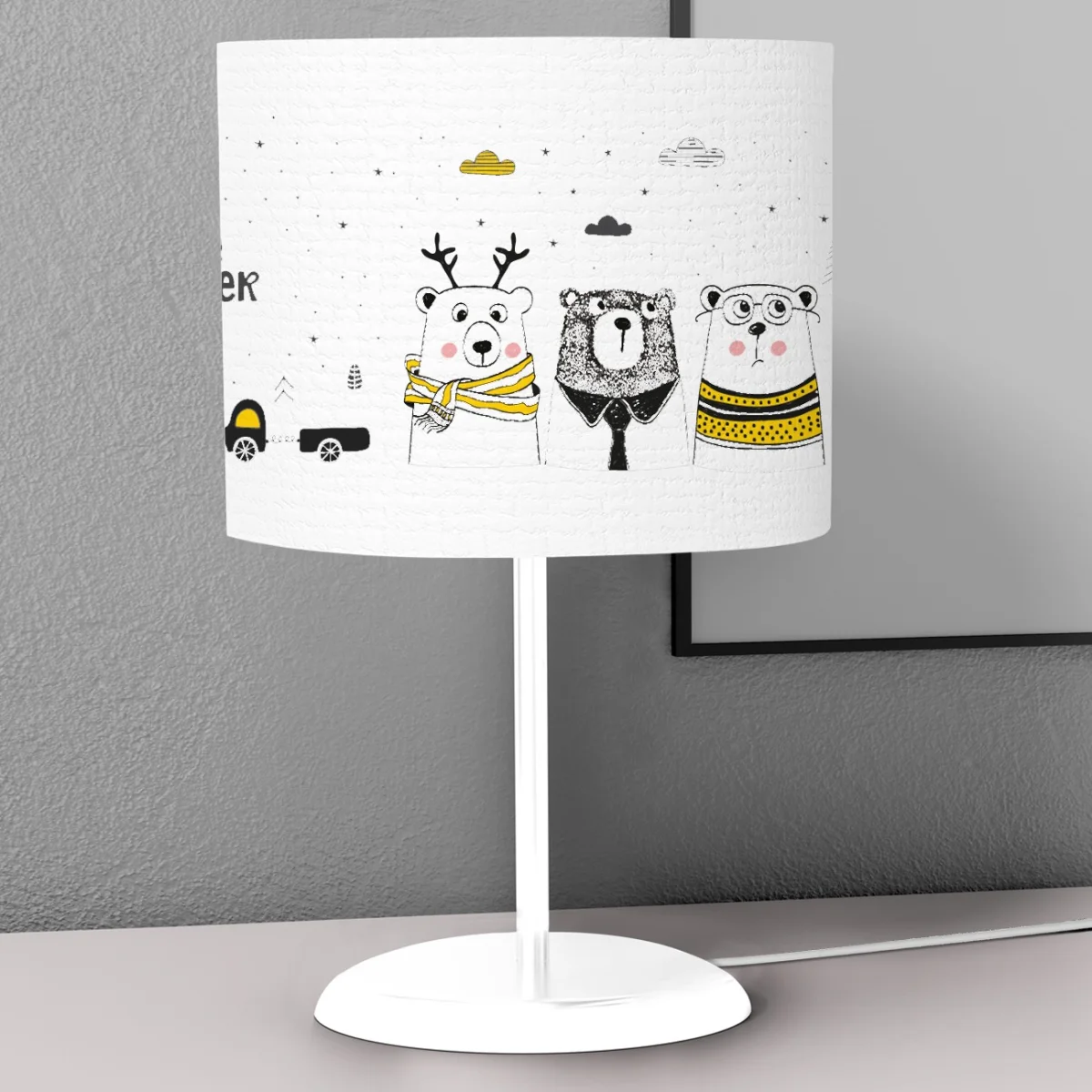 Ayılar Abajur | Beyaz Dağlar, ağaçlar Desenli