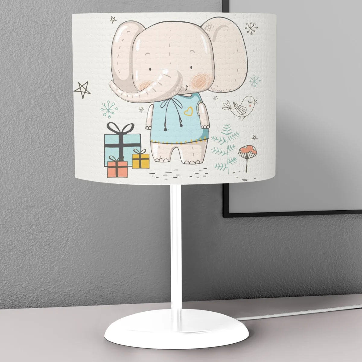 Fil, Orman Hayvanları Abajur | Beyaz yıldız, balon Desenli