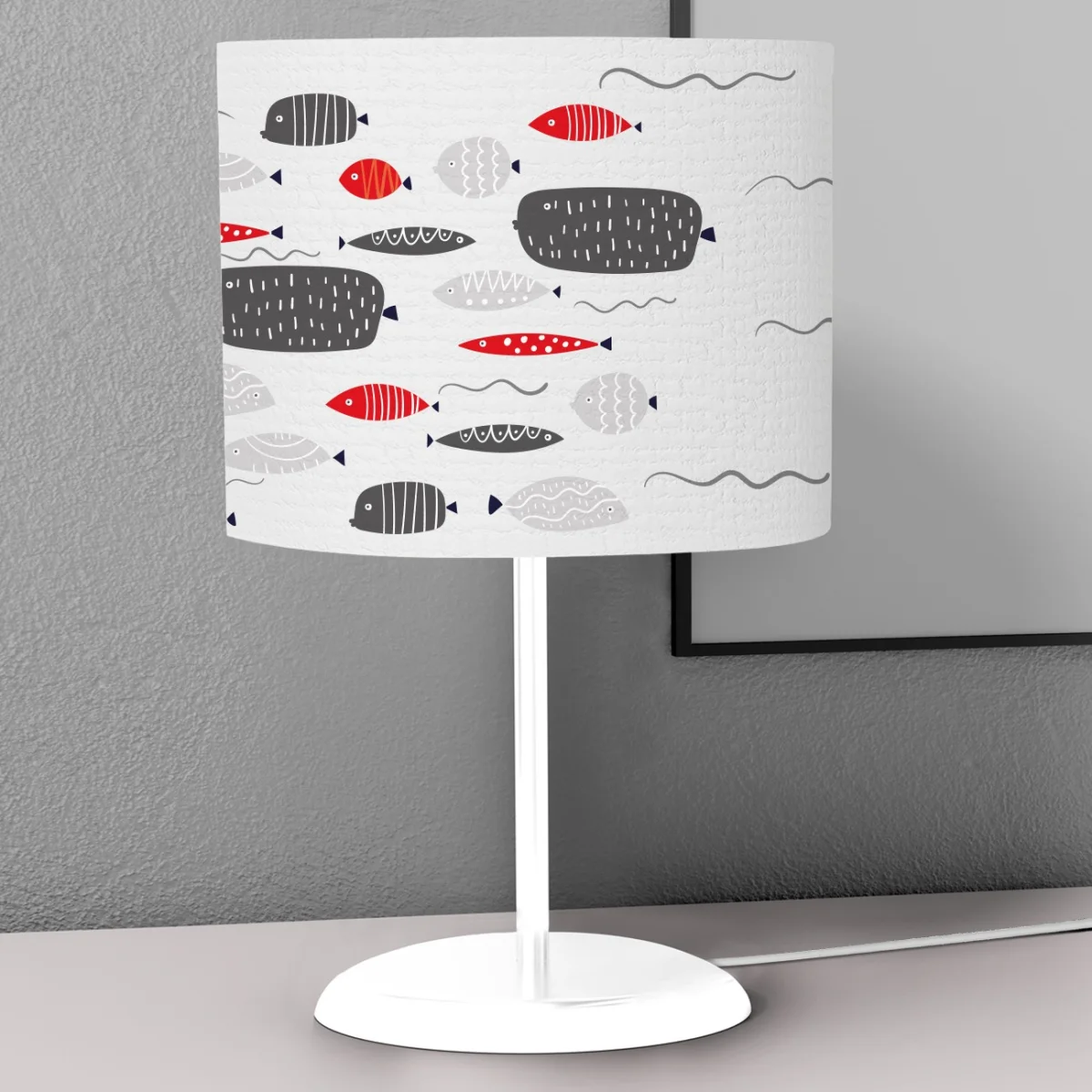 Balık Abajur | Beyaz Dalga, küçük balık Desenli