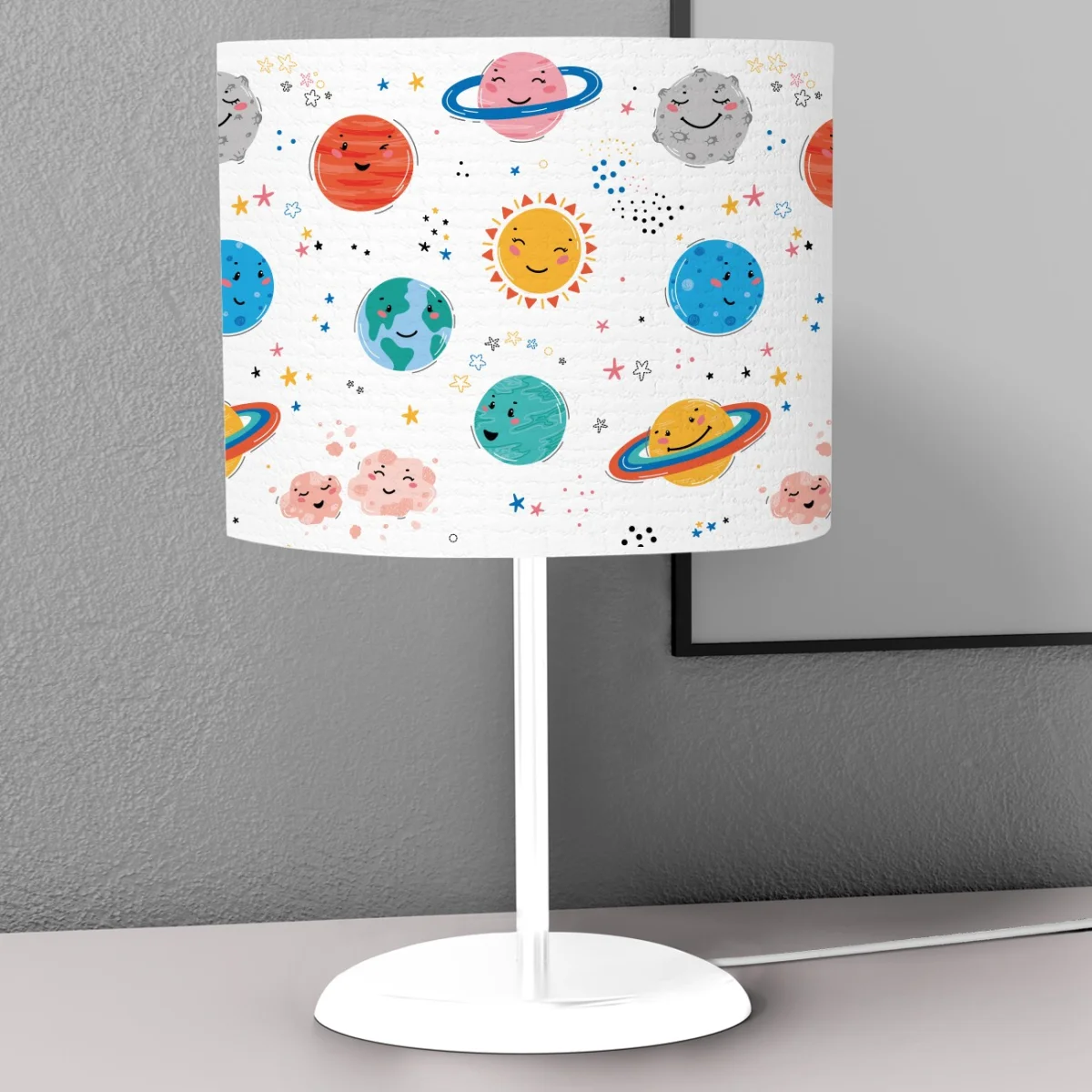 Uzay Abajur | Beyaz gezegenler, güneş Desenli