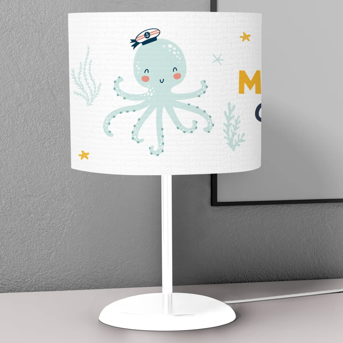 Ahtapot Abajur | Beyaz yelkenli, deniz yıldızı Desenli