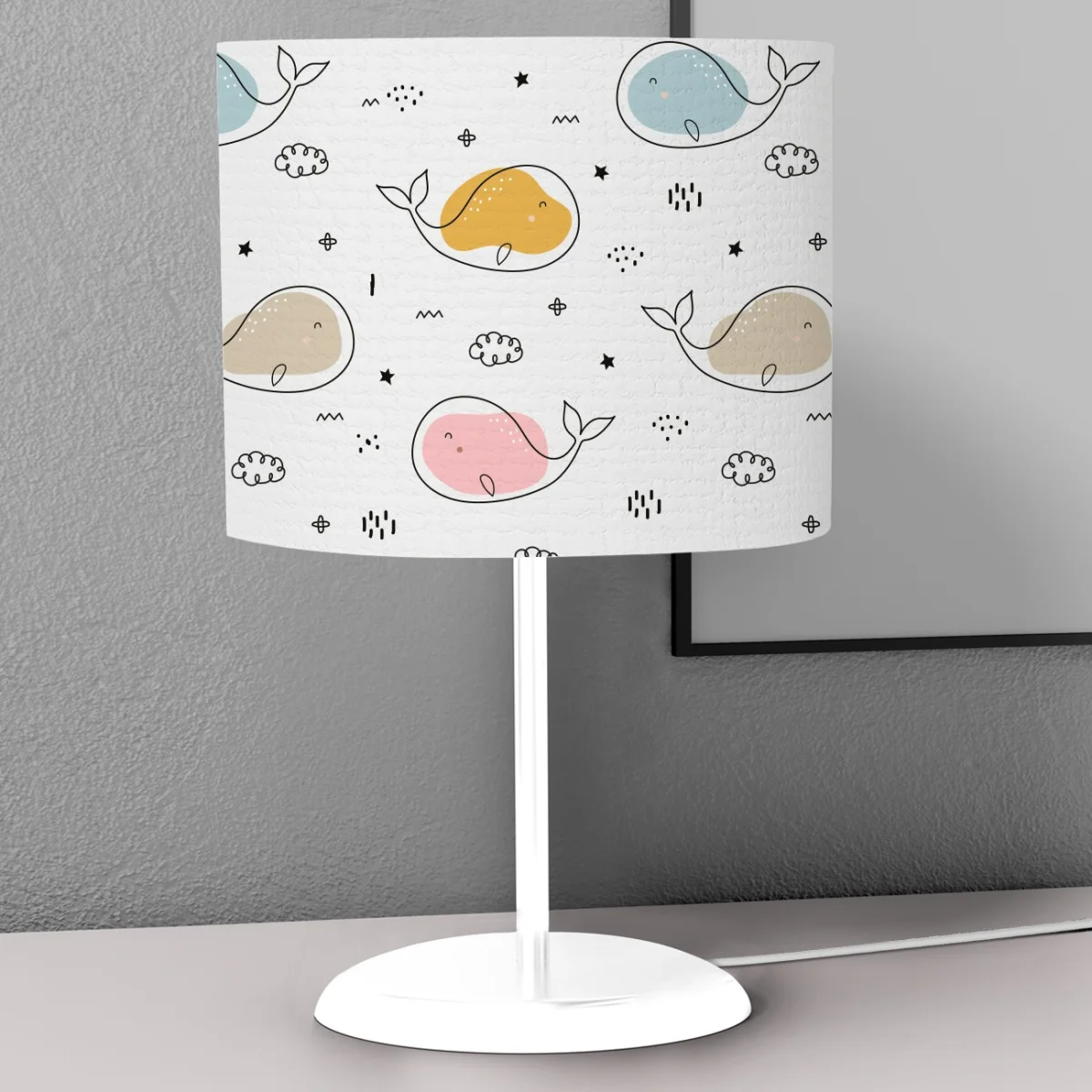 Balinalar Abajur | Beyaz yıldız, bulut Desenli