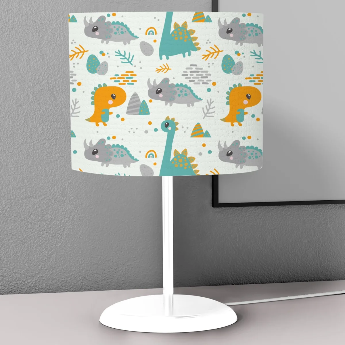 Dinozorlar Abajur | Beyaz yaprak, yumurta Desenli