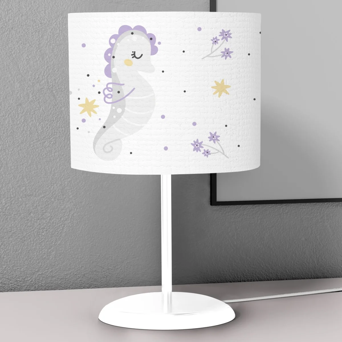 Deniz hayvanları Abajur | Beyaz yıldız, çiçek Desenli