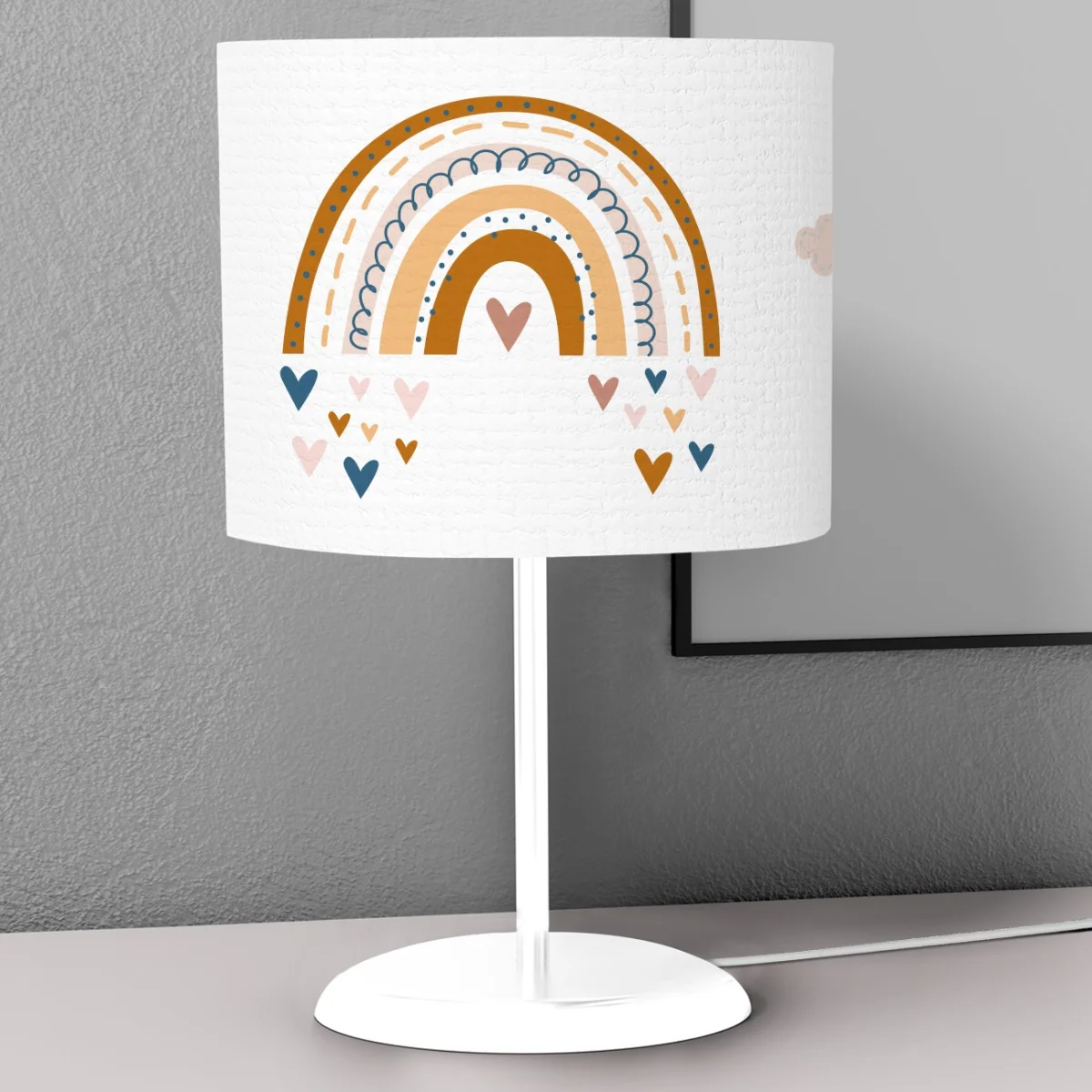 Gökkuşağı Abajur | Beyaz gökkuşağı, bulutlar Desenli