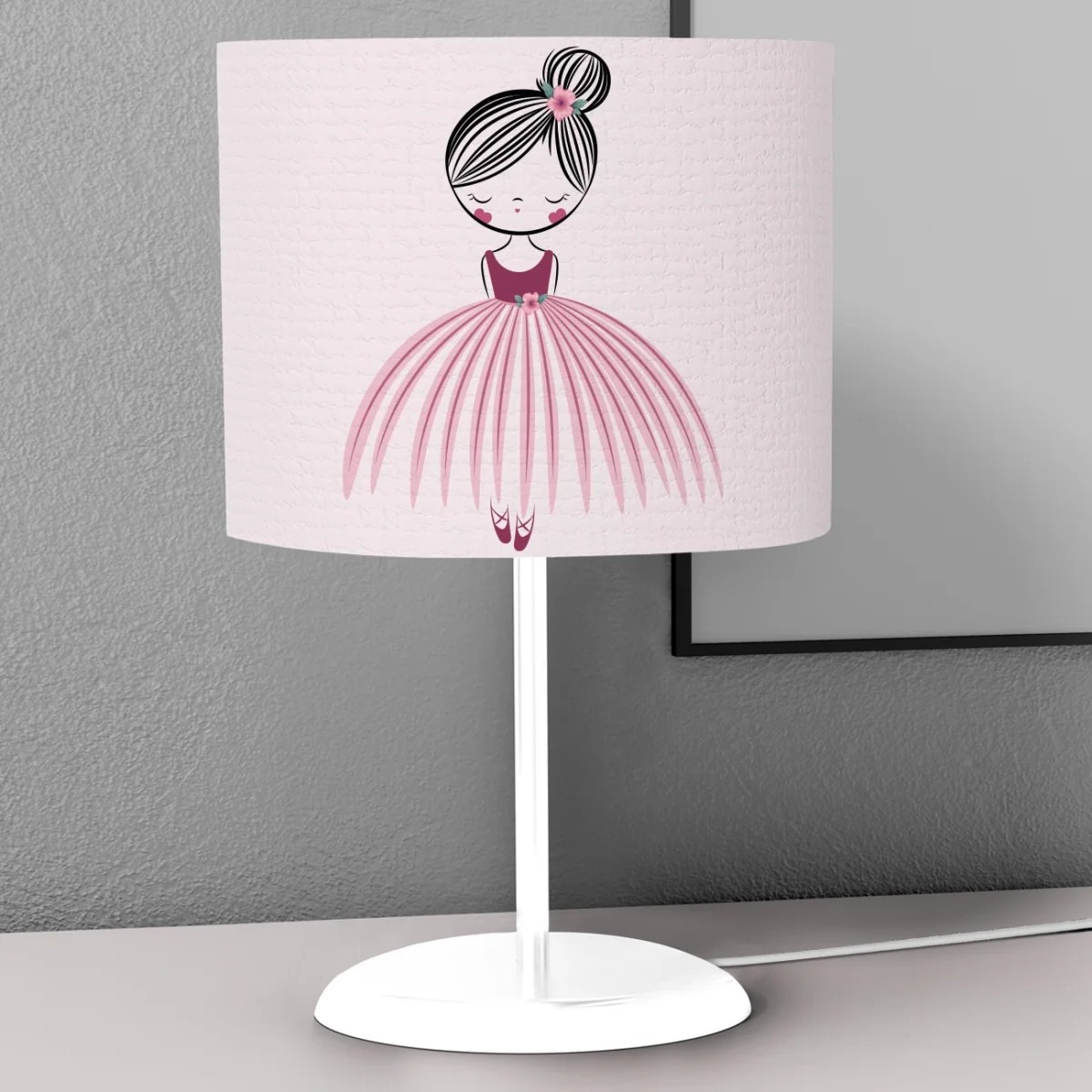 Balerin kız Abajur | Açık pembe Pembe çiçek, bale ayakkabıları Desenli