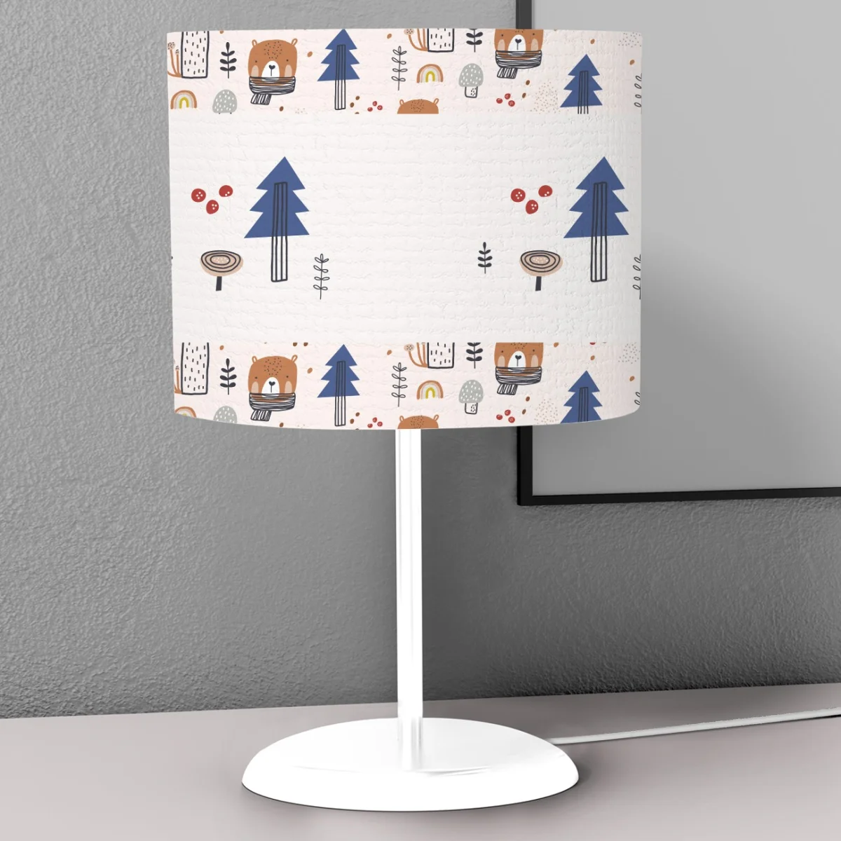 Orman Hayvanları Abajur | Beyaz ayıcıklar, ağaçlar Desenli